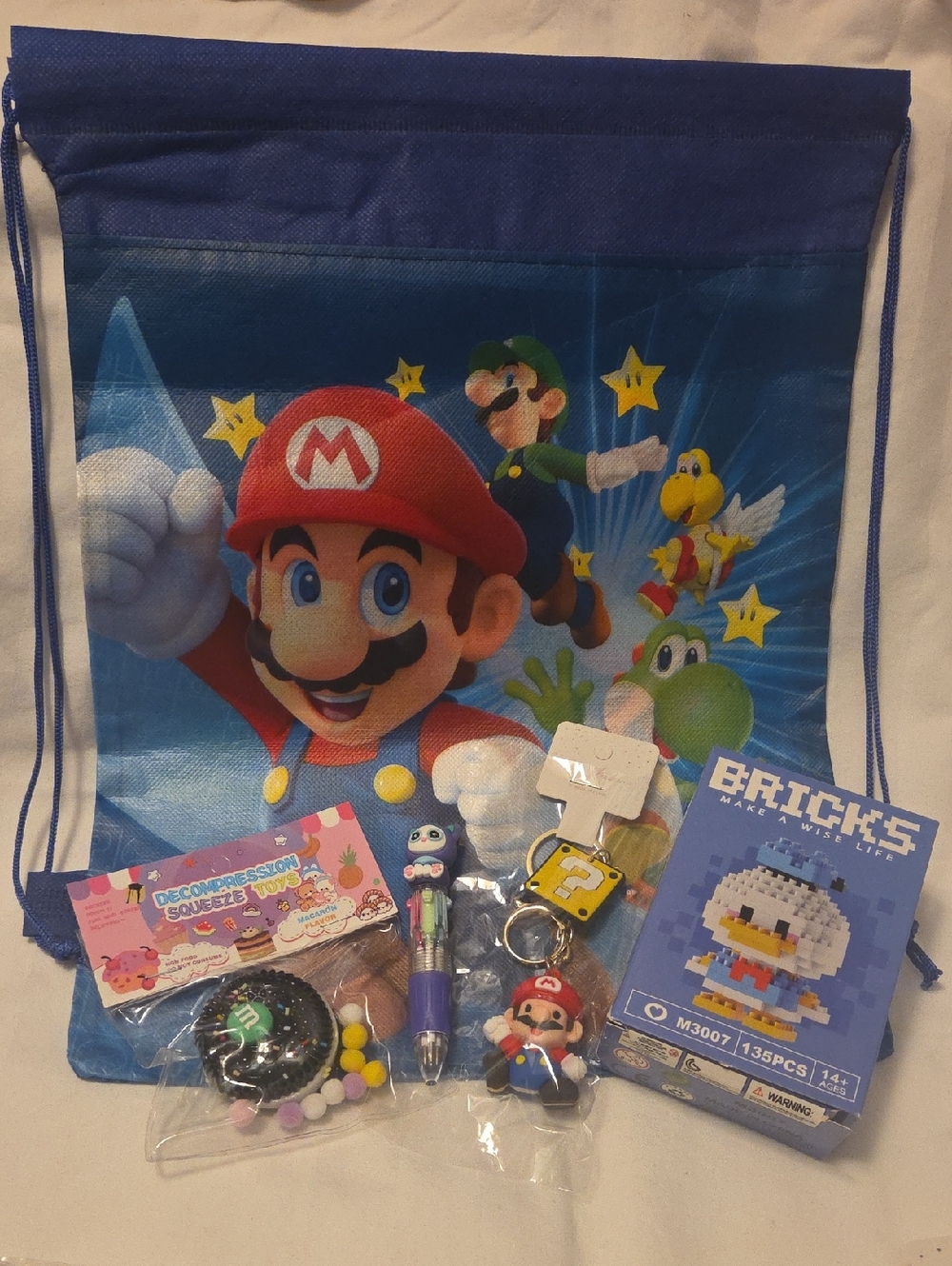 All 5 Items - Super Mario Kids Sling Bag with Mario Keychain - Kids Toys